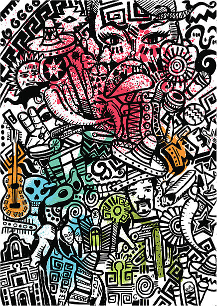 mexican style pattern vectorimage free created; Sketchy drawing; no opening paths; big jpeg including (300dpi);layers with different colours; no gradients; latin american and hispanic culture illustrations stock illustrations