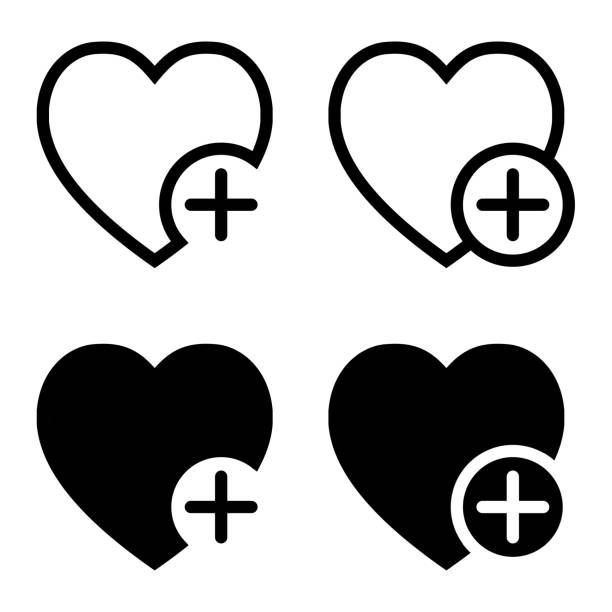 illustrazioni stock, clip art, cartoni animati e icone di tendenza di icona cuore con segno più per app o sito web - backgrounds cyberspace mathematical symbol mathematics