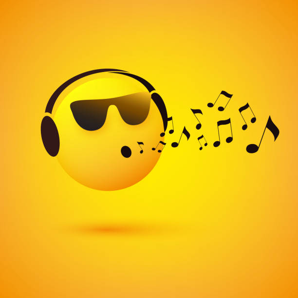 illustrations, cliparts, dessins animés et icônes de chanter ou siffler emoji design - smiley face audio