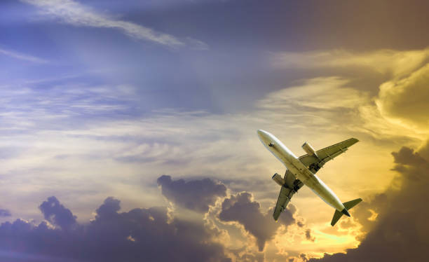 istock Large airliner in cloudy sky 1207777484