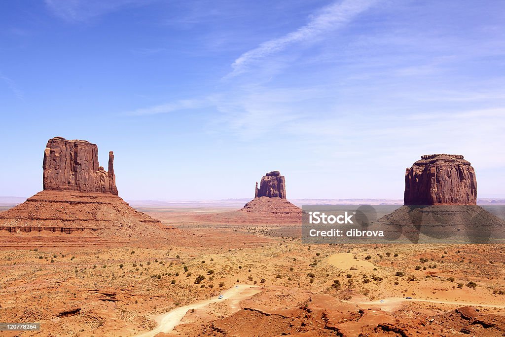 Monument Valley Left and Right Mitten and Merrick Butte, Monument Valley, Arizona-Utah, USA Cliff Stock Photo