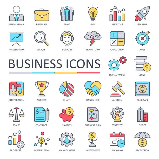 Vector illustration of Business Finance Economy Icons - Thin Line Color Vector