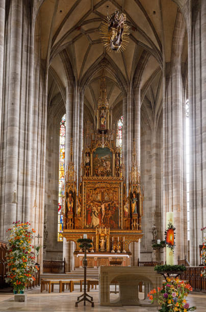 st georges minster interior dinkelsbuhl central francônia baviera alemanha - fan vaulting - fotografias e filmes do acervo