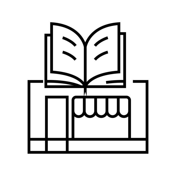 bookstall-liniensymbol, konzeptzeichen, umriss-vektor-illustration, lineares symbol - hyde street stock-grafiken, -clipart, -cartoons und -symbole