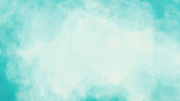 vignette watercolor texture background - pennellate aqua dipinte a mano - turchese blu foto e immagini stock