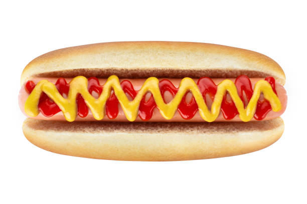 hot dog na białym - hot dog snack food ketchup zdjęcia i obrazy z banku zdjęć