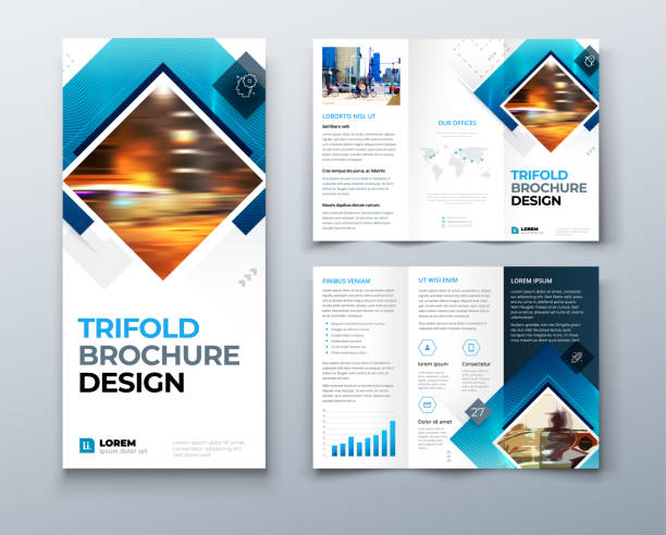 Trifold brochure design with square shapes, corporate business template for trifold flyer. Creative concept folded flyer or brochure. Set - GB075. Tri fold brochure design with square shapes, corporate business template for tri fold flyer. Creative concept folded flyer or brochure. brochure template stock illustrations