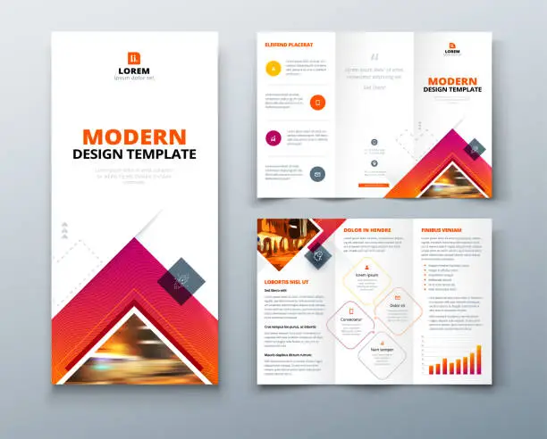 Vector illustration of Tri fold brochure design with square shapes, corporate business template for tri fold flyer. Creative concept folded flyer or brochure. Set - GB075.