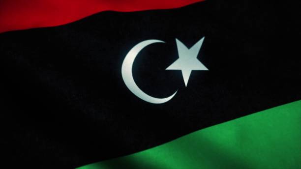 風に手を振るリビアの旗。リビアの国旗。リビアの兆候。3d レンダリング - libya flag libyan flag three dimensional shape ストックフォトと画像
