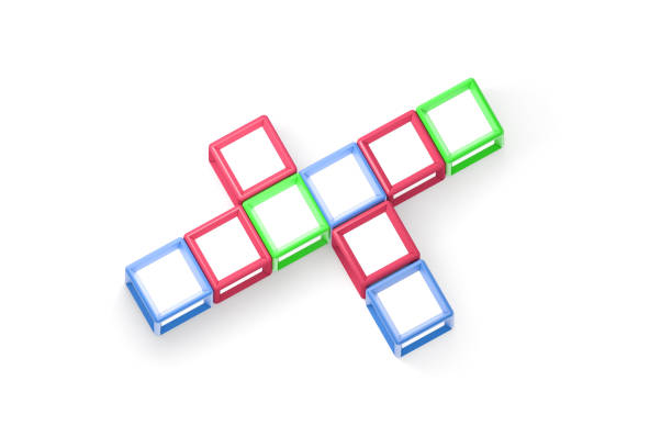 3d rendering, template mock up of blank crossword colorful square shapes for your word concept, isolated on white background.