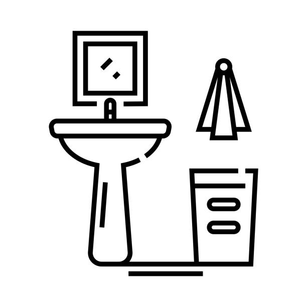 illustrazioni stock, clip art, cartoni animati e icone di tendenza di icona della linea del lavandino del bagno, segno concettuale, illustrazione vettoriale del contorno, simbolo lineare - bathroom water pipe faucet sink