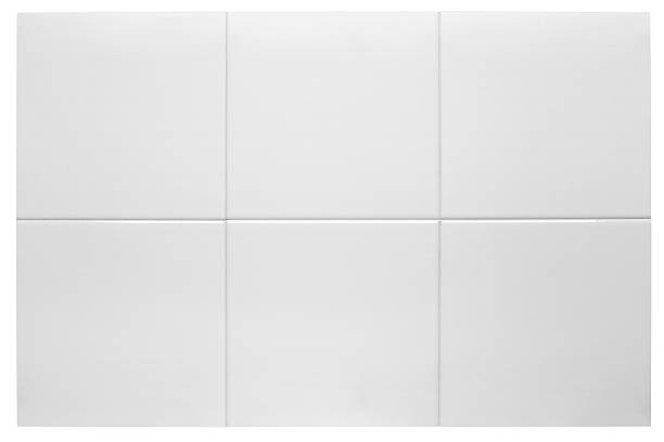 Close up of six white bathroom tiles