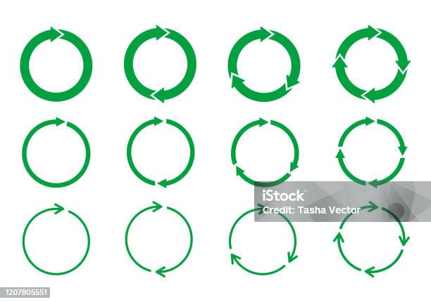 Set Di Frecce Verdi Che Ruotano Su Sfondo Bianco Concetto Di Riciclo - Immagini vettoriali stock e altre immagini di Segno di freccia