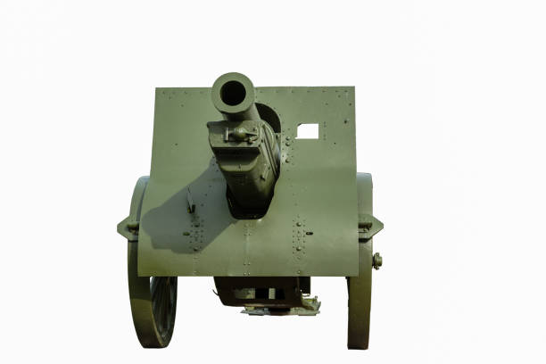 Front view of Schneider Creusot 155C model 1917, a 155 mm gun from the first world war. isolated on white background
