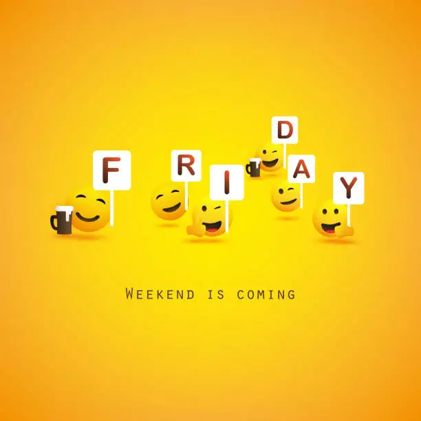 Vector illustration of Smile! It's Friday - Weekend's Coming Concept with Smilies