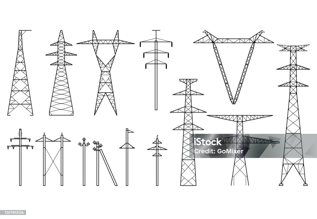 Ilustración de Torres Tangentes Pilón Eléctrico De Alta Tensión Línea De  Transmisión De Energía Tipos De Postes Eléctricos Y Torres Metálicas y más  Vectores Libres de Derechos de Cable de conducción eléctrica -