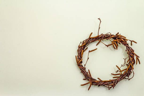istock Wicker wreath of birch branches. Easter zero waste, DIY concept. Design element and decor 1207814362