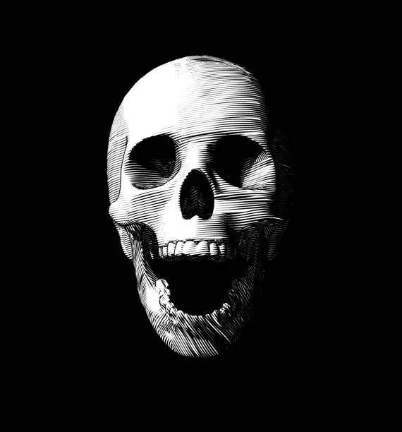 Vector illustration of Engraving screaming skull illustration isolated on dark BG