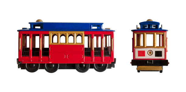 istock Isolated red cable car toy on white background 1207817669