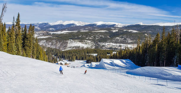 Colorado ski slope and terrain park on nice winter day