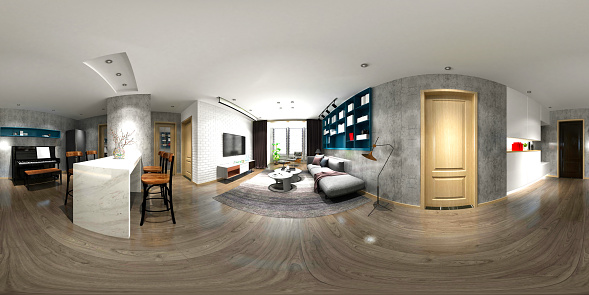 3d Render 360 Degrees Modern Living Room Stock Photo - Download Image Now -  360-Degree View, Domestic Room, Equirectangular Panorama - iStock