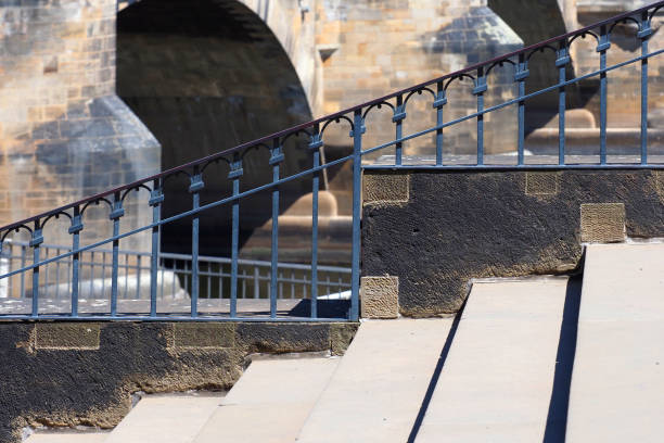 Old architecture: stairs, steps, bridge on a sunny day