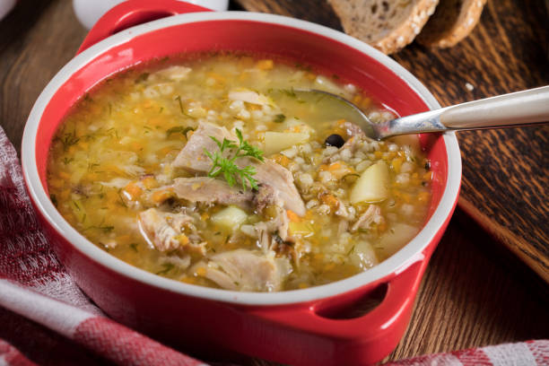 istock Barley soup with vegetables and chicken. 1207823909