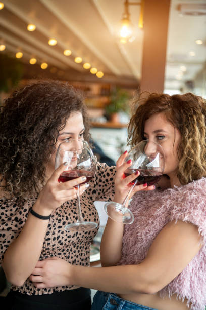 istock Happy women drinking red wine at restaurant 1207826205
