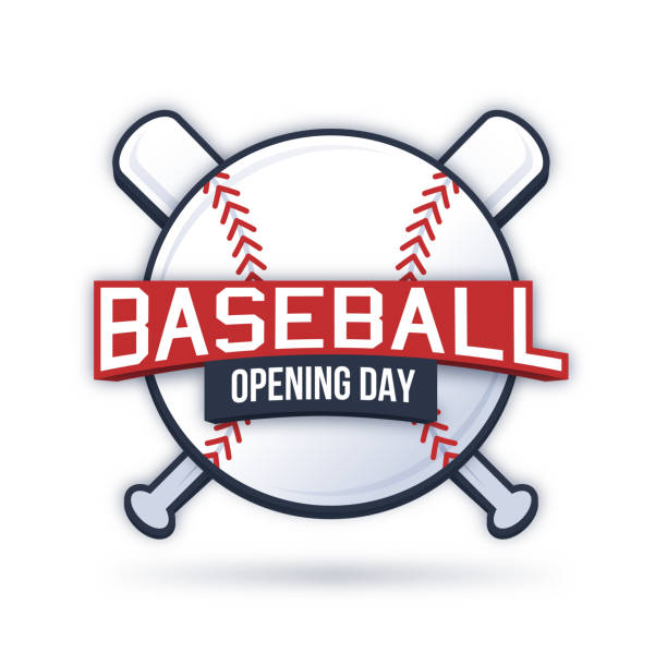 Baseball Opening Day Symbol Baseball opening day crossed bats badge. sports bat stock illustrations