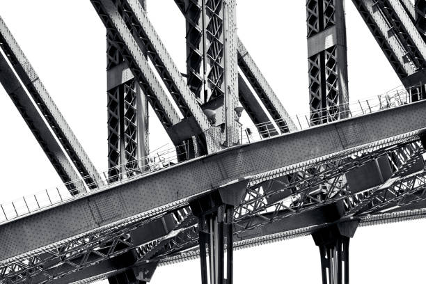 istock Black and white closeup bridge steel structure, copy space 1207834258