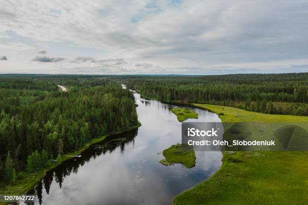 Scenic Aerial View Of River In Finland Stock Photo - Download Image Now - Finland, Kuopio, Above