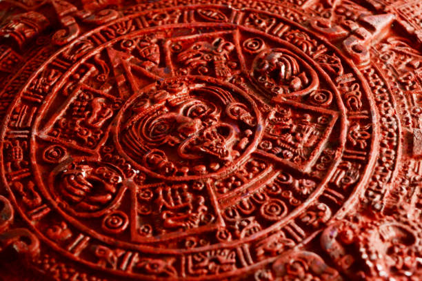 Detailed Mayan Calendar Closeup view of the textured details on a crafted Mayan calendar. calendar 2012 stock pictures, royalty-free photos & images