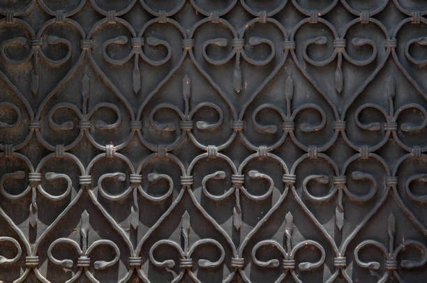ornate wrought-iron elements of metal gate decoration. copy space.