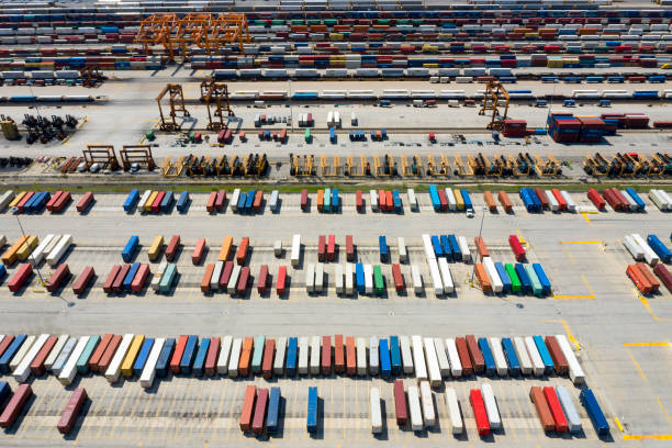 istock Cargo Containers and Freight Trains, Aerial View 1207857897