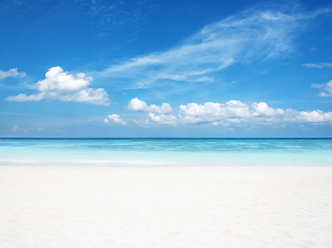 Exotic White Sand Beach Scene For Background Or Wallpaper Stock Photo -  Download Image Now - iStock