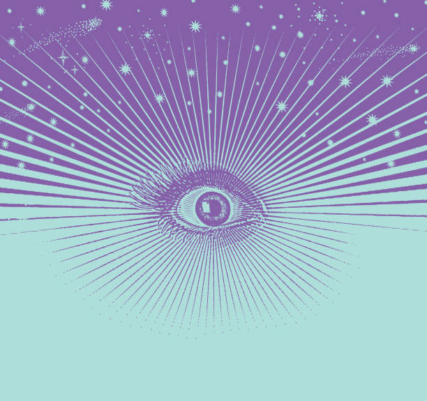 illustrazioni stock, clip art, cartoni animati e icone di tendenza di terzo occhio con un universo e stelle - third eye illustrations