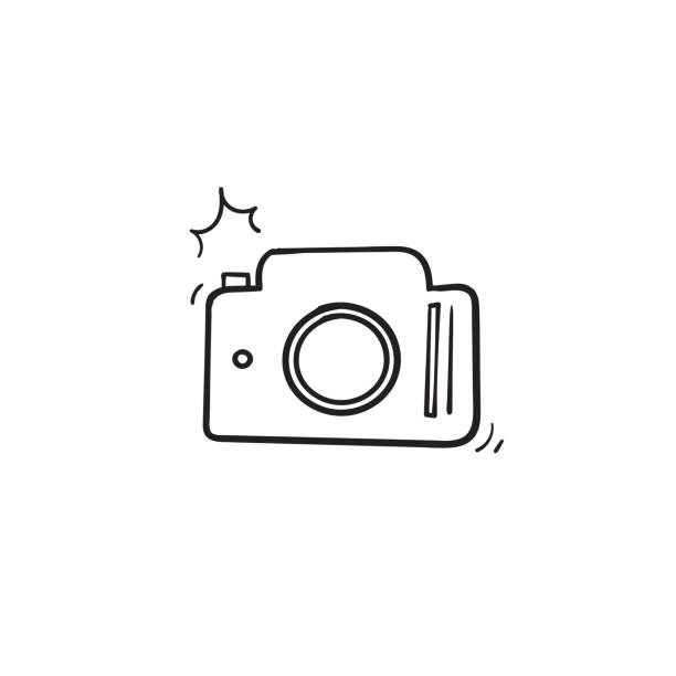 ilustrações de stock, clip art, desenhos animados e ícones de hand drawn camera icon illustration with doodle style vector - pencil drawing flash