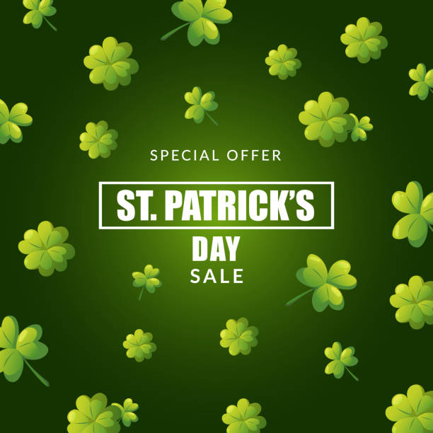 istock Green shamrock clover and greeting sale text. 1207875710