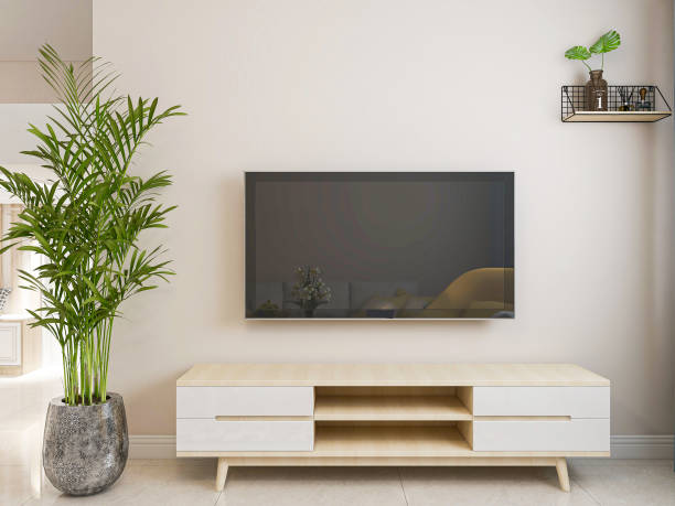 istock 3D rendering, spacious living room design of modern residence, with sofa, tea table, decorative painting, etc 1207876042