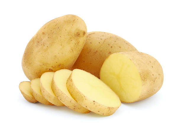 istock Potatoes and sliced potatoes on a white background 120787867