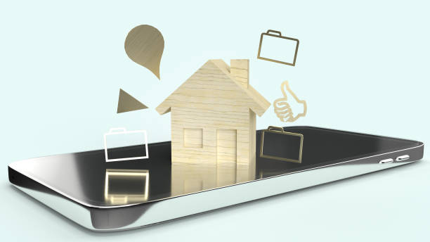istock The home wooden toy and smartphone 3d rendering for technology content. 1207881515