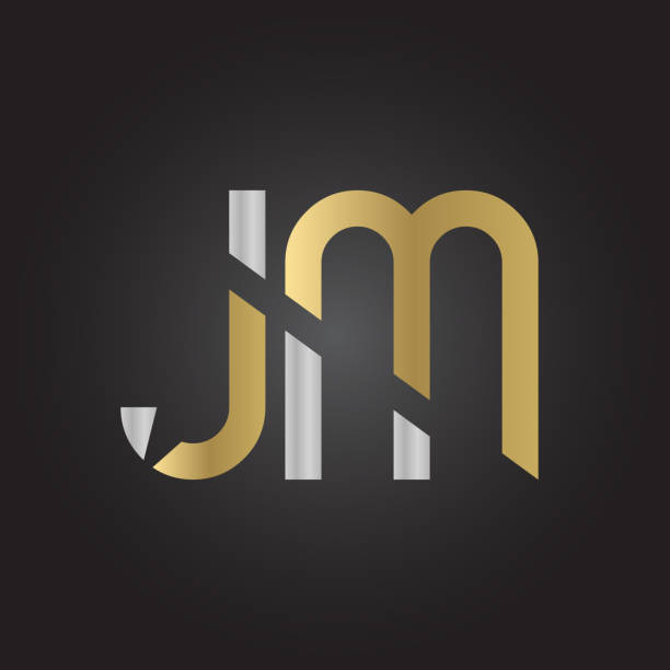 illustrazioni stock, clip art, cartoni animati e icone di tendenza di design iniziale del logo jm della lettera collegata - letter m alphabet text silver