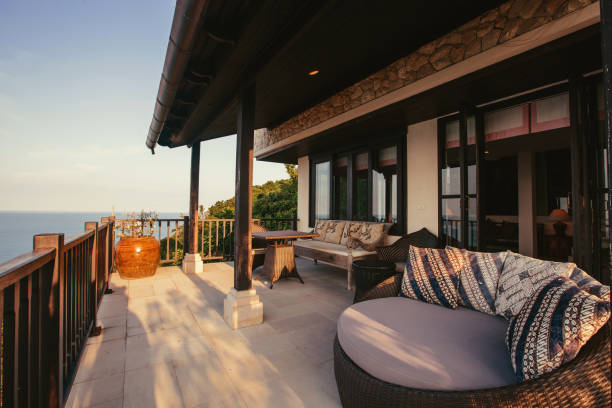 istock Tropical luxury villa interior outdoor,  sea view veranda 1207890902