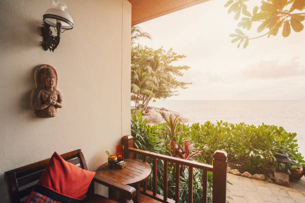 istock Luxury hotel room terrace sea view 1207891843