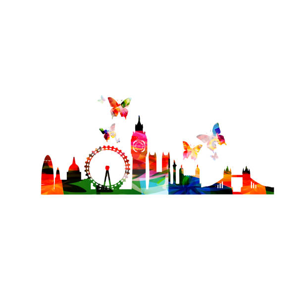 런던의 다채로운 도시 경관 전망 - london england urban scene 30 st mary axe city stock illustrations