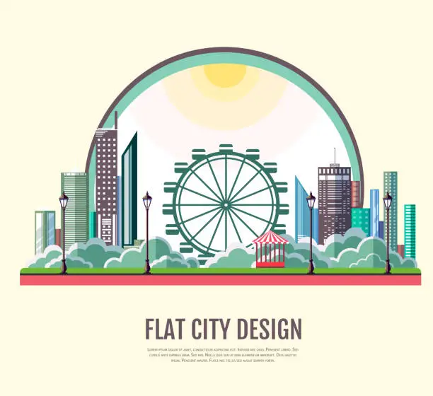 Vector illustration of Flat style modern design of urban city landscape. Vector icon set