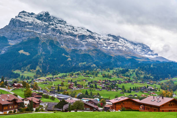istock Beautiful Village at Swiss Alps Valley 1207896574