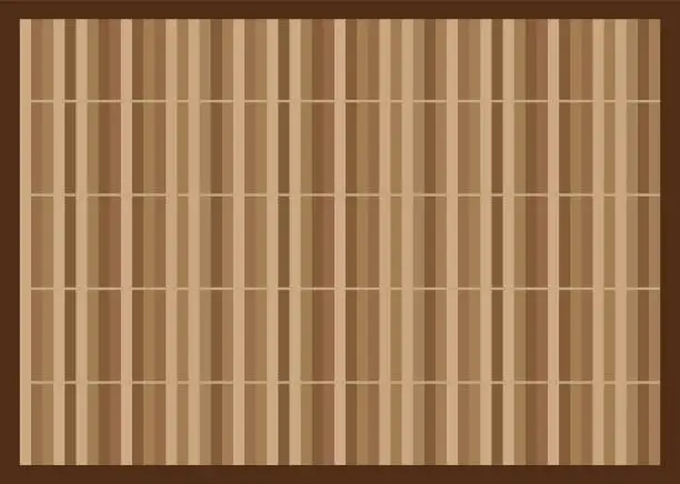 Vector illustration of Brown Bamboo mat. Asian table cover made of woven bamboo. Japanese, Chinese table cloth.