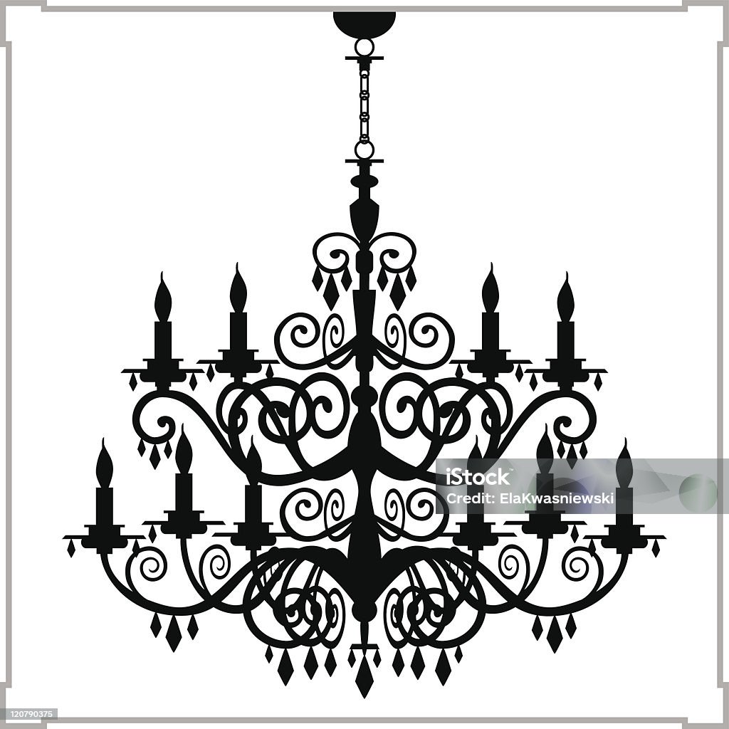 Baroque chandelier silhouette Baroque decorative chandelier silhouette on white with frame, full scalable vector graphic included Eps v8 and 300 dpi JPG. Ancient stock vector