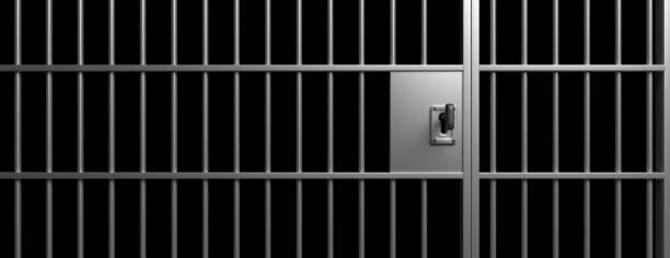 Prison interior. Jail bars and shadows, dark background. 3d illustration